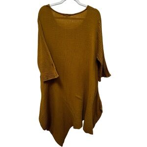 Boho Cotton Waffle Knit Tunic Dress Pockets Mustard XL